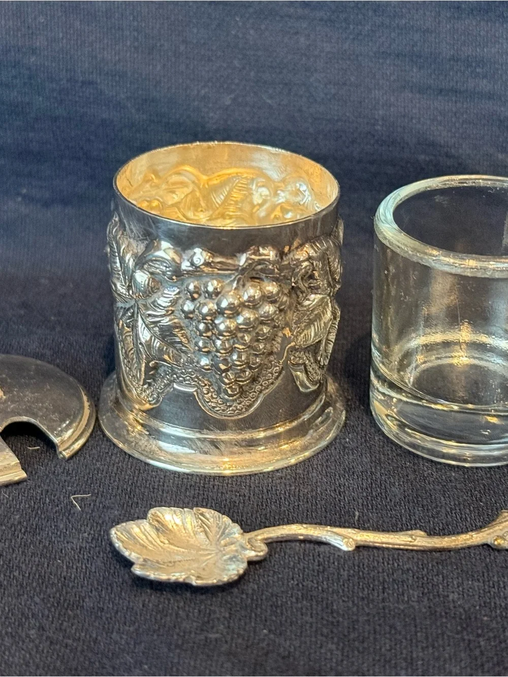 Vintage Portuguese Topazio Cazenovia Silverplate Salt Cellar with Spoon